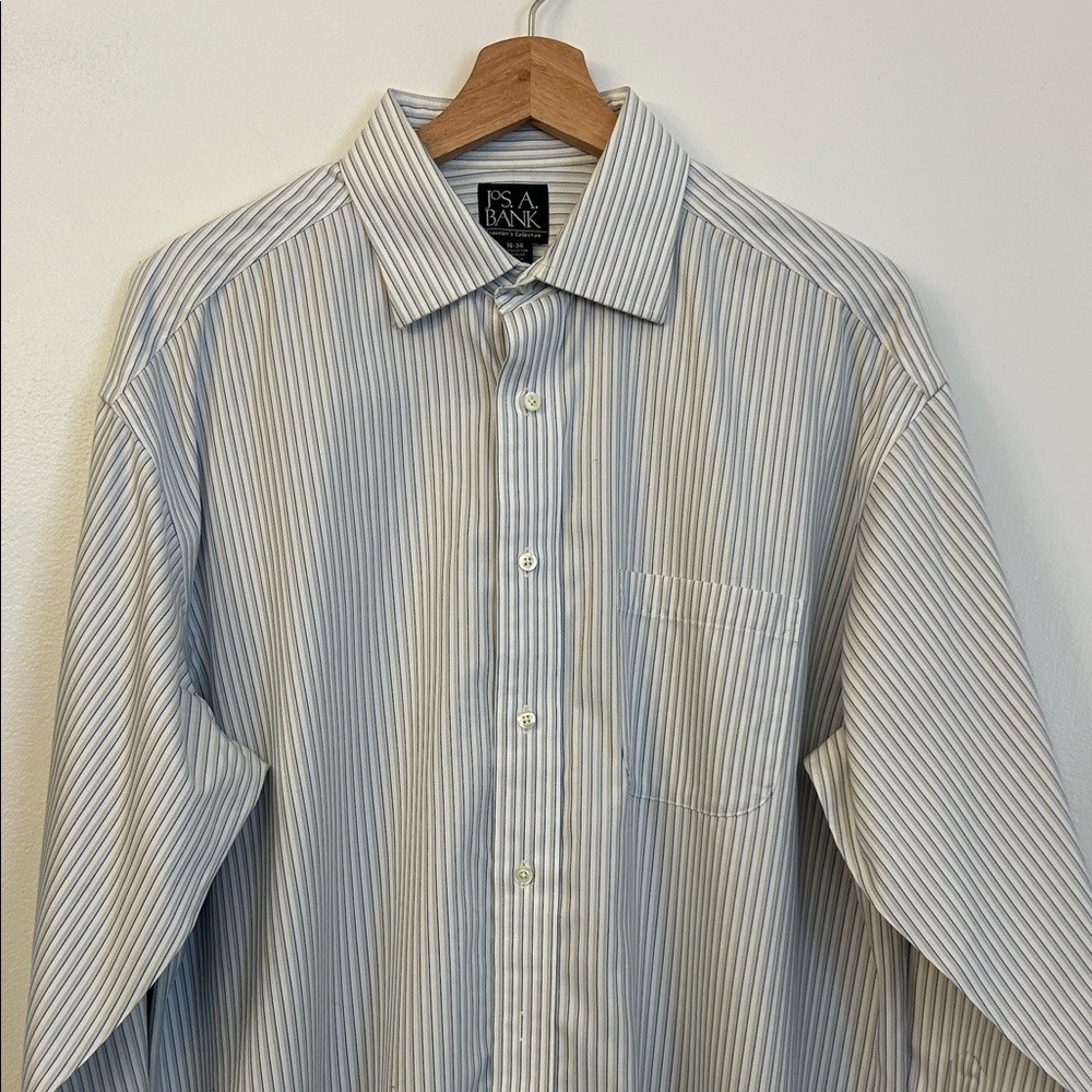 Jos. A. Bank Men's White and Blue Pinstripe Dress Shirt